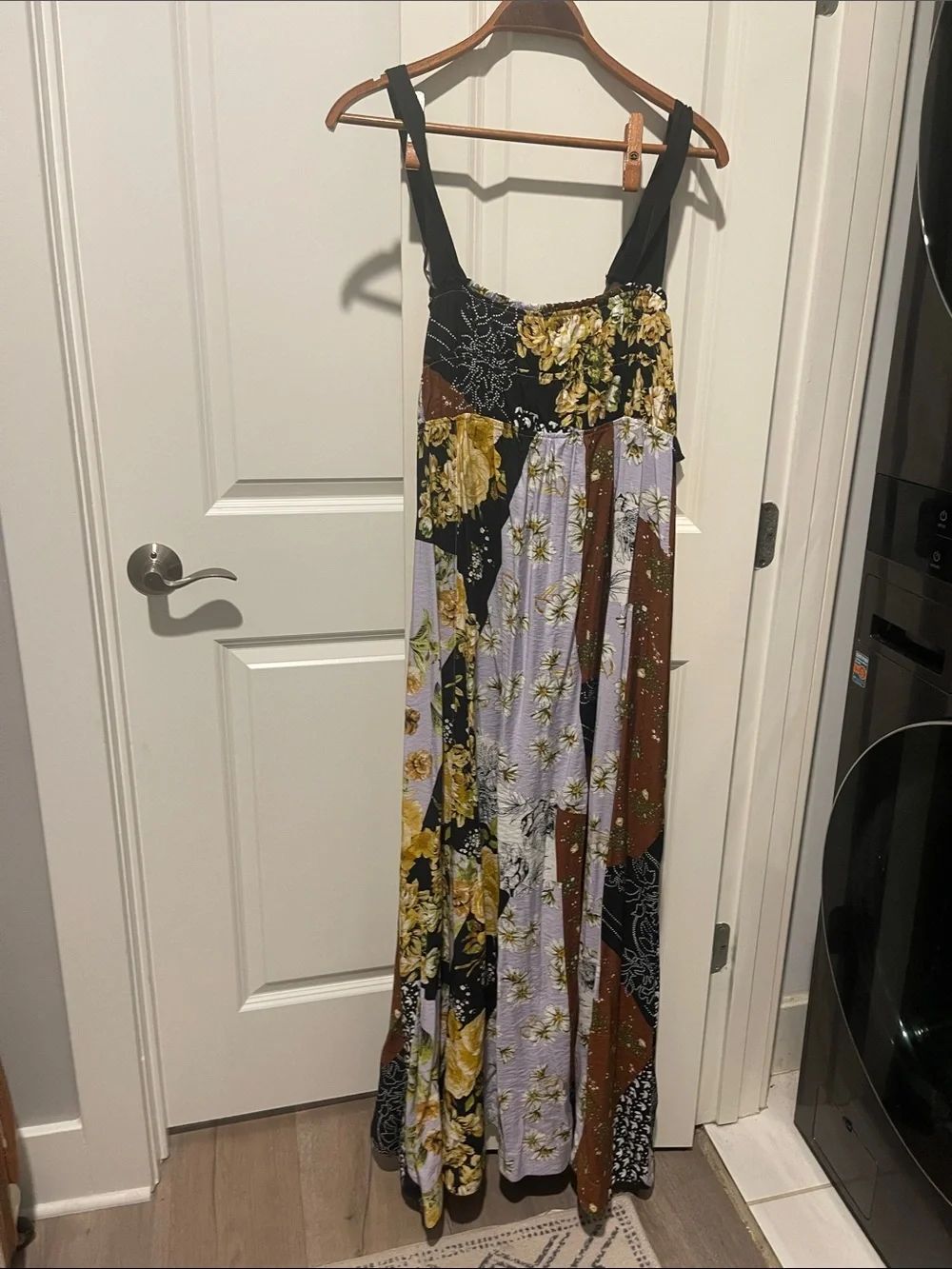 Bohemian Patchwork Maxi Dress - Black, Yellow, Brown